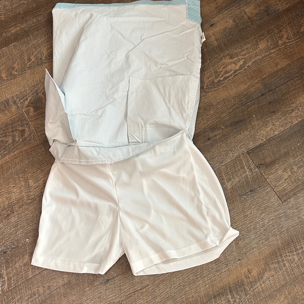 NEW Tribal Women's Teal White Geometric Pattern Pull On Skort-Stretch Size 8‎ - Picture 6 of 9